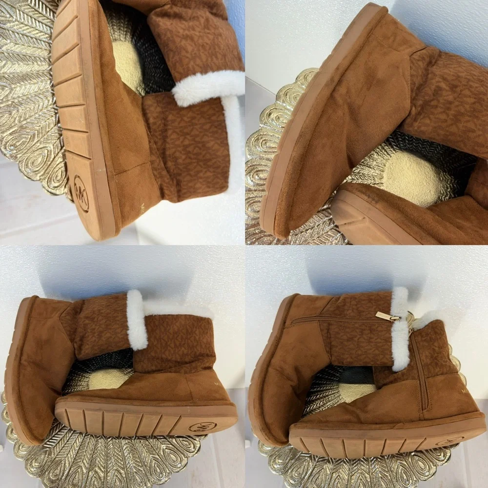 Michael Kors‎ Faux Fur Winter Boots Brown Logo Zip Ankle Size 5